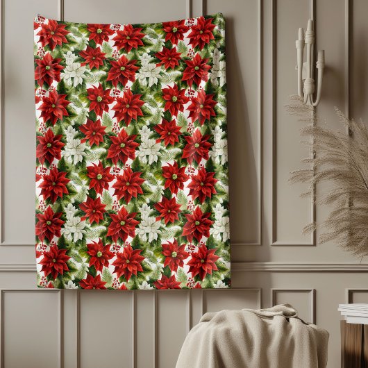 Red Poinsettia Blanket Classic Christmas Elegance フリースブランケット