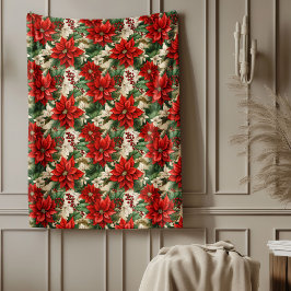 Red Poinsettia Blanket Classic Christmas Home Chic フリースブランケット