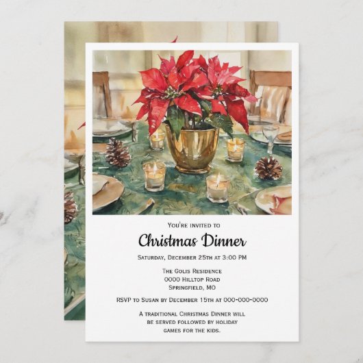Red Poinsettia Christmas Dinner  招待状 (正面/裏面)