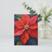 Red Poinsettia Christmas Flower Painted シーズンポストカード (スタンド正面)