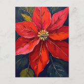 Red Poinsettia Christmas Flower Painted シーズンポストカード (正面)