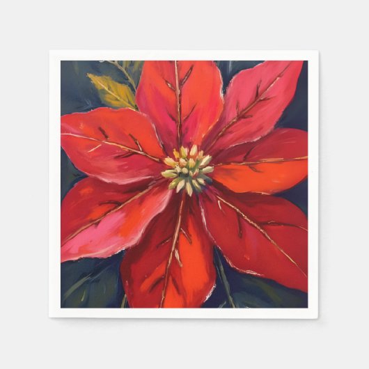 Red Poinsettia Christmas Flower Painted スタンダードカクテルナプキン (正面)