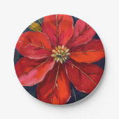 Red Poinsettia Christmas Flower Painted ペーパープレート (正面)