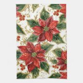 Red Poinsettia Christmas Flowers  キッチンタオル (縦)