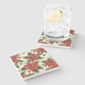 Red Poinsettia Christmas Flowers  ストーンコースター (横)