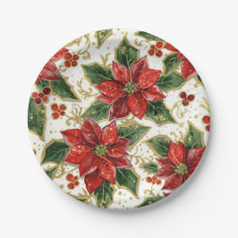 Red Poinsettia Christmas Flowers  ペーパープレート