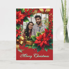 Red Poinsettia Christmas Photo シーズンカード