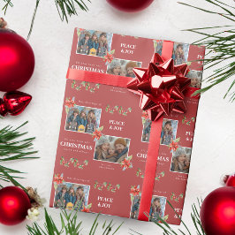 Red Poinsettia Christmas Photo Holiday ラッピングペーパー