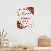 Red Poinsettia Christmas Wedding Welcome Sign ポスター (キッチン)