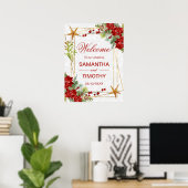 Red Poinsettia Christmas Wedding Welcome Sign ポスター (ホームオフィス)