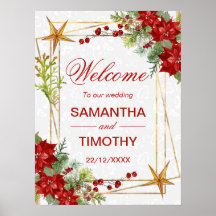 Red Poinsettia Christmas Wedding Welcome Sign