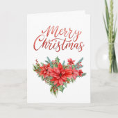 Red Poinsettia Classic Simple Merry Christmas  シーズンカード (正面)