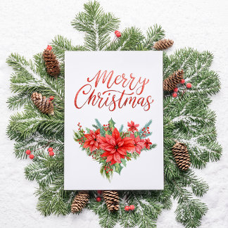 Red Poinsettia Classic Simple Merry Christmas  シーズンカード