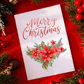 Red Poinsettia Classic Simple Merry Christmas  シーズンカード