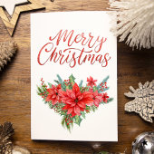 Red Poinsettia Classic Simple Merry Christmas  シーズンカード
