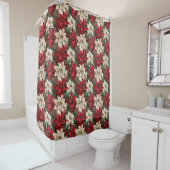 Red Poinsettia Curtain Classic Christmas Elegance シャワーカーテン (インサイチュ)