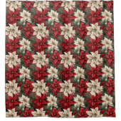 Red Poinsettia Curtain Classic Christmas Elegance シャワーカーテン (正面)