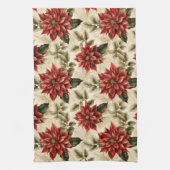 Red Poinsettia Dish Towel Watercolor Holiday Gift キッチンタオル (縦)