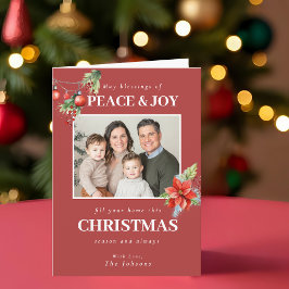 Red Poinsettia Family Photo Christmas シーズンカード