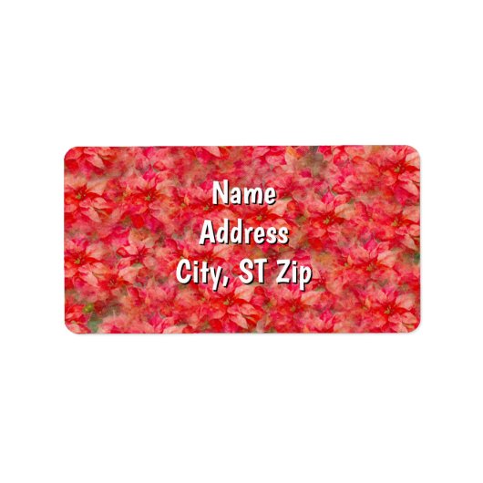 Red Poinsettia Flower Art Personal Address Label ラベル (正面)
