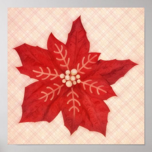 Red Poinsettia Flower Christmas Holiday Art Poster ポスター (正面)