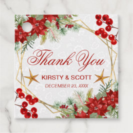Red Poinsettia & Gold Star Christmas Wedding フェイバータグ