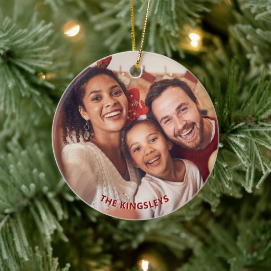 Red Poinsettia Hollyクリスマスホリデーフォト セラミックオーナメント (ツリー)