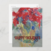 Red Poinsettia Impression #190324 Holiday Postcard シーズンポストカード (正面/裏面)