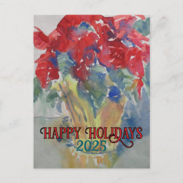 Red Poinsettia Impression #190324 Holiday Postcard シーズンポストカード