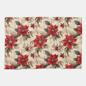 Red Poinsettia Kitchen Towel Classic Holiday Look キッチンタオル (横)