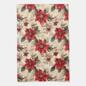 Red Poinsettia Kitchen Towel Classic Holiday Look キッチンタオル (縦)