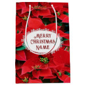 Red Poinsettia Merry Christmas ミディアムペーパーバッグ (正面)