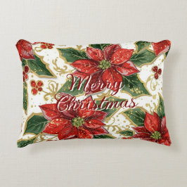 Red Poinsettia Merry Christmas Flowers アクセントクッション