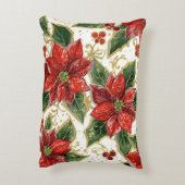 Red Poinsettia Merry Christmas Flowers アクセントクッション (裏面(縦))