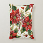 Red Poinsettia Merry Christmas Flowers アクセントクッション (正面(垂直))