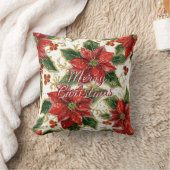 Red Poinsettia Merry Christmas Flowers クッション (ブランケット)