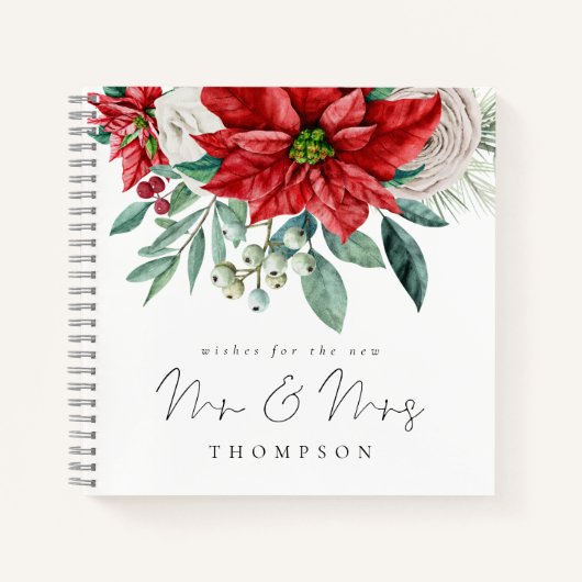Red Poinsettia New Mr. Mrs. Guest Book ノートブック (正面)