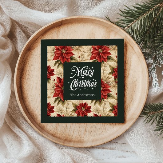 Red Poinsettia Paper Napkins Rustic Holiday Look
