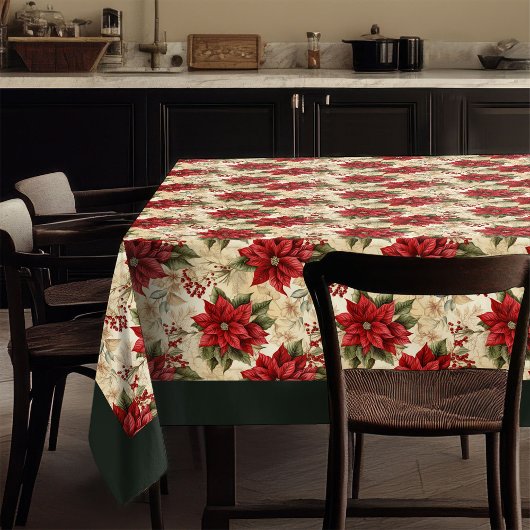 Red Poinsettia Tablecloth Classic Holiday Decor テーブルクロス