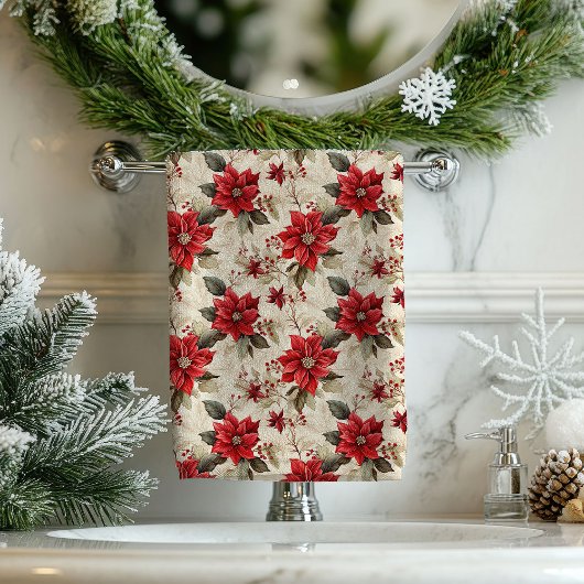 Red Poinsettia Tablecloth Classic Holiday Decor バスタオルセット