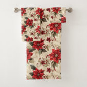 Red Poinsettia Tablecloth Classic Holiday Decor バスタオルセット (インサイチュ)