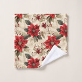 Red Poinsettia Tablecloth Classic Holiday Decor バスタオルセット (ウォッシュタオル)