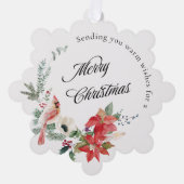 Red Poinsettia Winter Botanicals Merry Christmas オーナメントカード (正面)