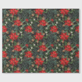 Red Poinsettia Winter Floral Christmas Pattern ラッピングペーパー (フラット)