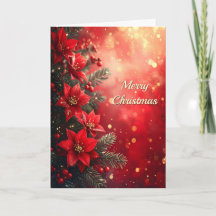 Red Poinsettias and Berries Holiday