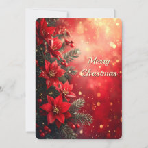 Red Poinsettias and Berries Holiday Card