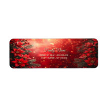 Red Poinsettias and Berries Return Address