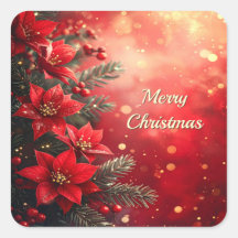 Red Poinsettias and Berries Sticker