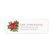 Red Poinsettias Christmas Holiday Return Address ラベル (正面)