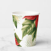 Red Poinsettias Holly Christmas Floral Holiday 紙コップ (裏面)